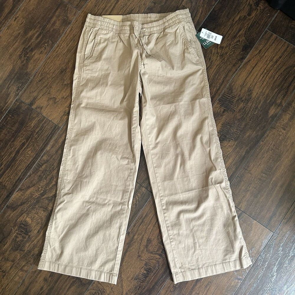 LL Bean Women’s 6P Lakewashed Pull-On Chinos MidRise Wide Leg Khaki Favorite Fit